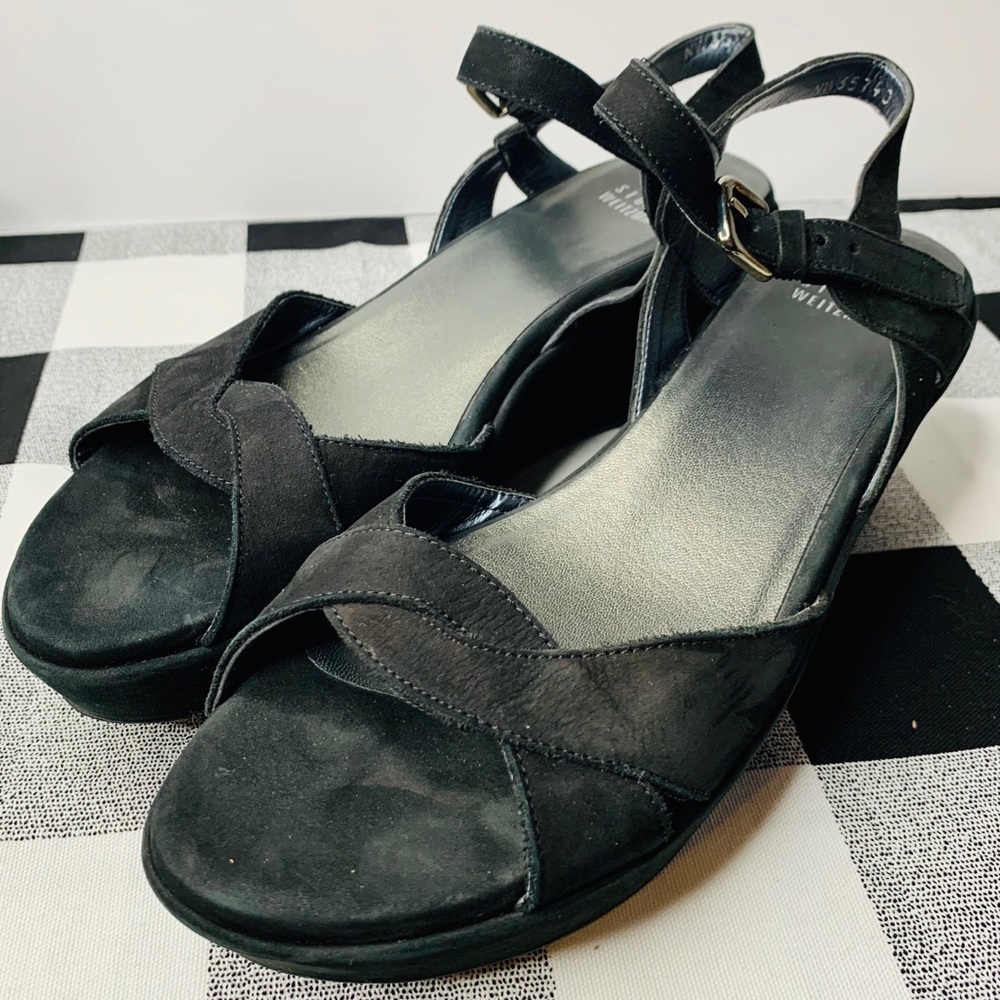 STUART WEITZMAN Black Suede Platform Sandals